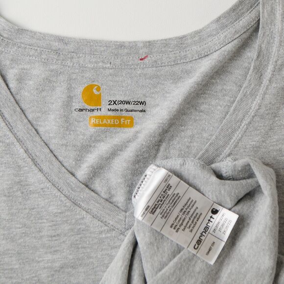 Carhartt Shirt Women's 2X Plus Gray Cotton Relaxed Fit Long Sleeve V-Neck Casual - Picture 6 of 8